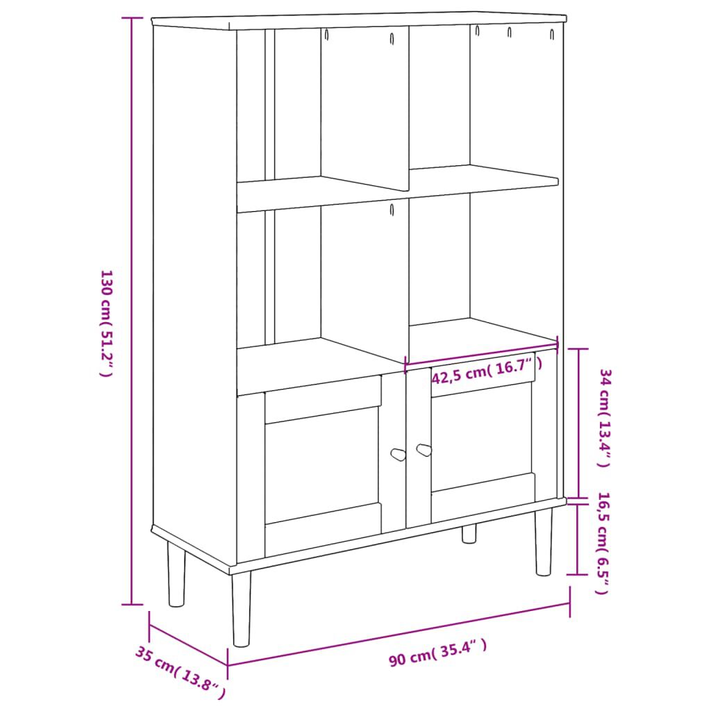 vidaXL Βιβλιοθήκη SENJA Λευκή/Όψη Ρατάν 90x35x130 εκ Μασίφ Ξύλο Πεύκου