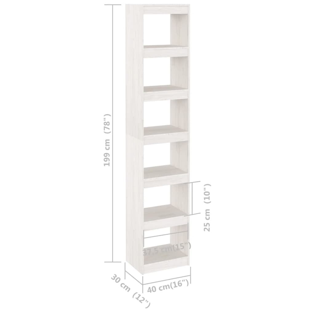 vidaXL Βιβλιοθήκη/Διαχωριστικό Χώρου Λευκό 40x30x199 εκ. Ξύλο Πεύκου
