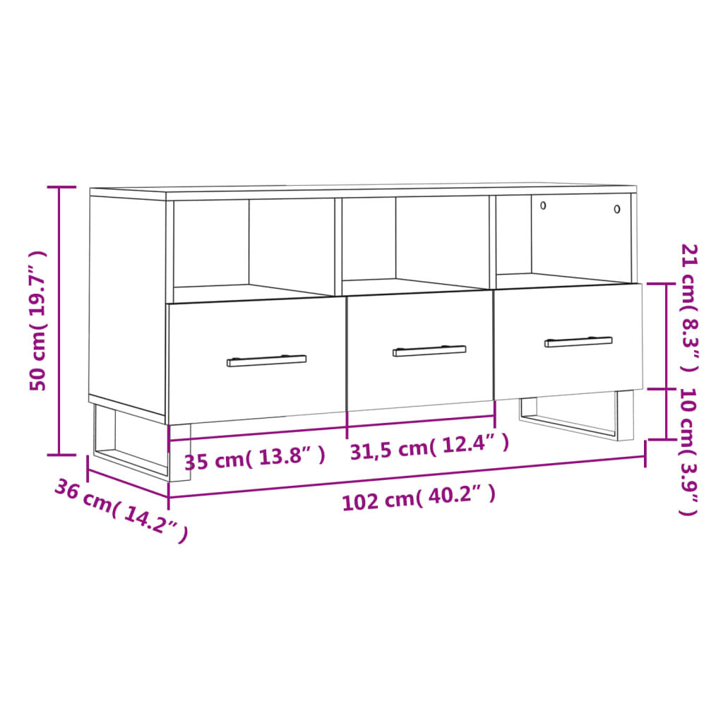 vidaXL Έπιπλο Τηλεόρασης Λευκό 102 x 36 x 50 εκ. από Επεξεργ. Ξύλο