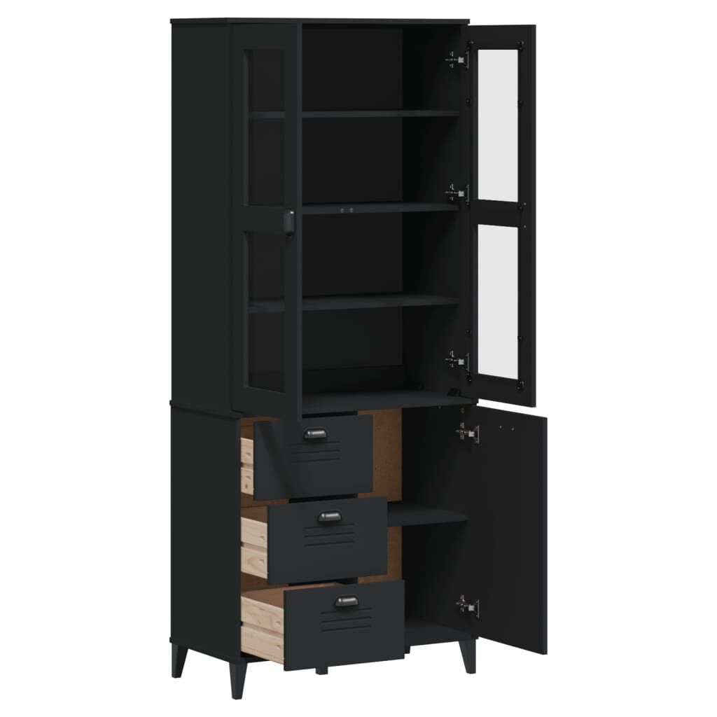 vidaXL Ντουλάπι Ψηλό VIKEN Μαύρος 80x40x190 εκ. από Μασίφ Ξύλο Πεύκου