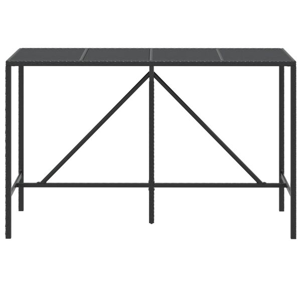 vidaXL Τραπέζι Μπαρ με Γυάλ. Επιφάνεια Μαύρο 180x70x110 εκ Συνθ. Ρατάν