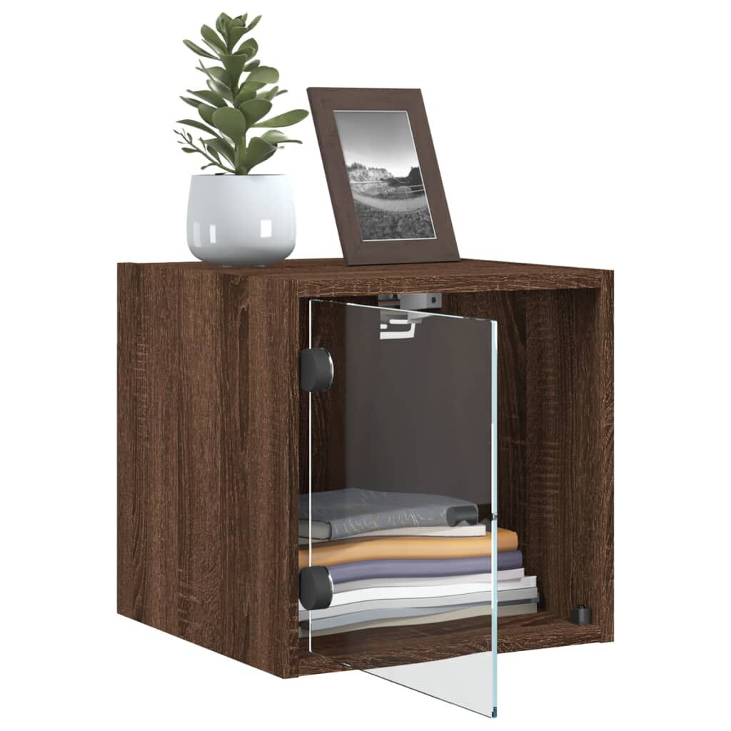 vidaXL Κομοδίνα 2 τεμ. Καφέ Δρυς 35x37x35 εκ. με Γυάλινες Πόρτες