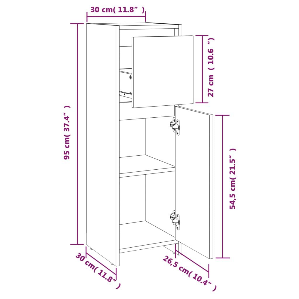 vidaXL Ντουλάπι Μπάνιου Καφέ Δρυς 30x30x95 εκ. Επεξεργασμένο Ξύλο