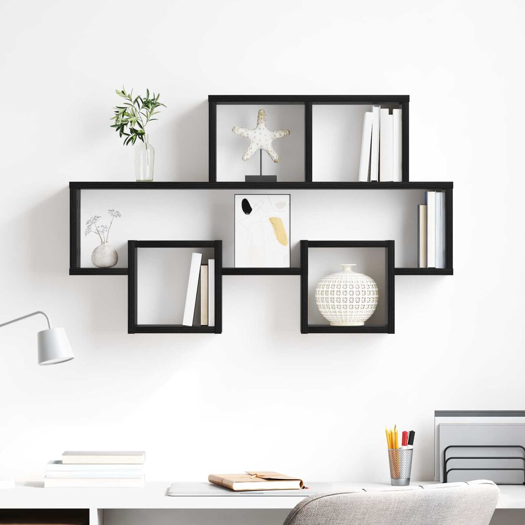vidaXL Ράφι Τοίχου Μαύρη Δρυς 82 x 15 x 51 εκ. Επεξεργασμένο ξύλο