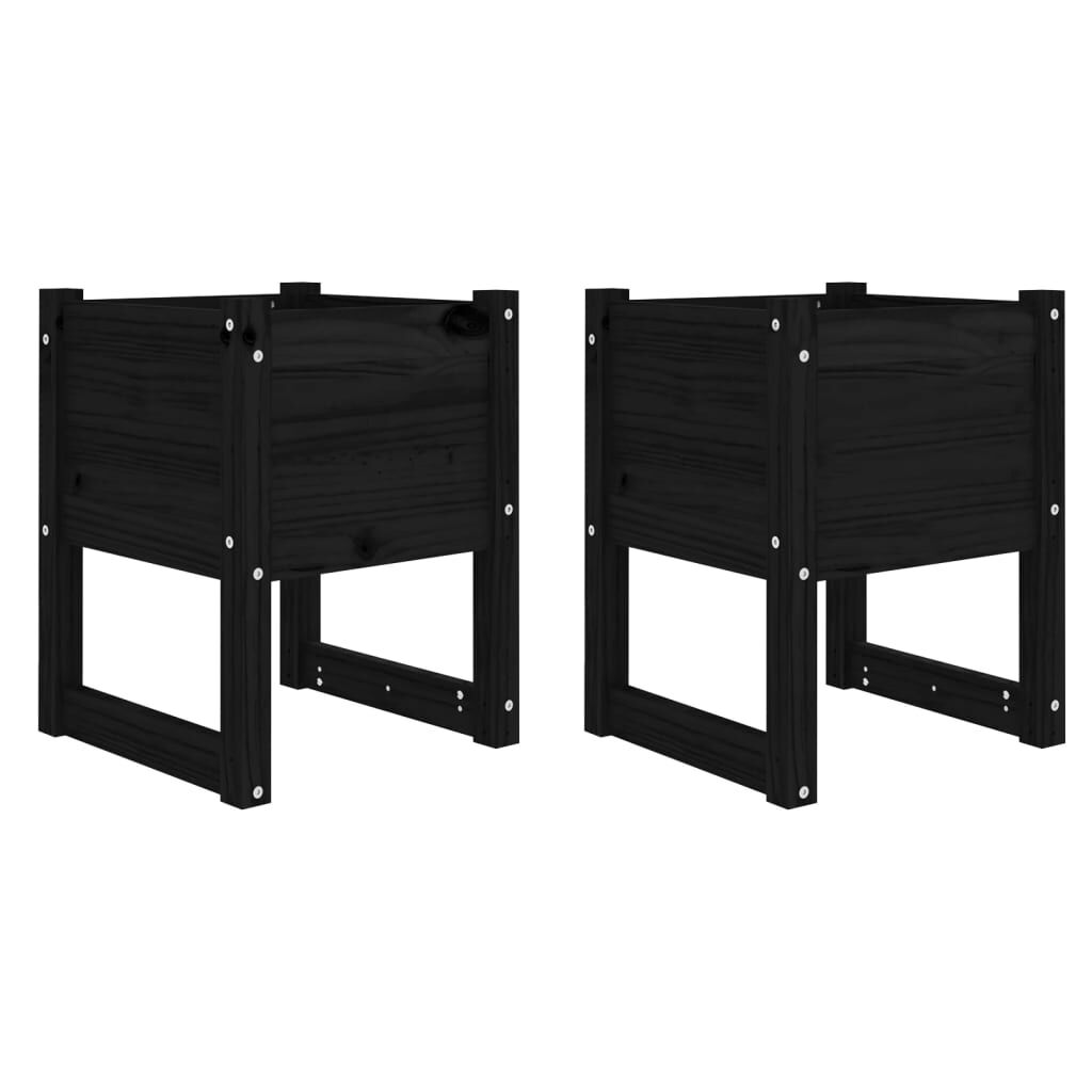 vidaXL Ζαρντινιέρες 2 τεμ. Μαύρο 40x40x52,5 εκ. από Μασίφ Ξύλο Πεύκου