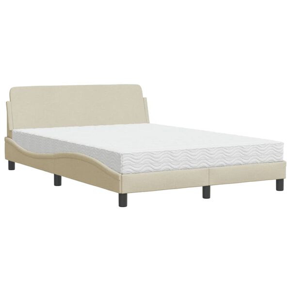 vidaXL Κρεβάτι με Στρώμα Κρεμ 140x200 εκ. Υφασμάτινο