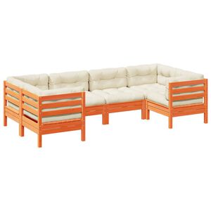 vidaXL Καναπές Κήπου Σετ 6 τεμ. Καφέ Μασίφ Ξύλο Πεύκου με Μαξιλάρια