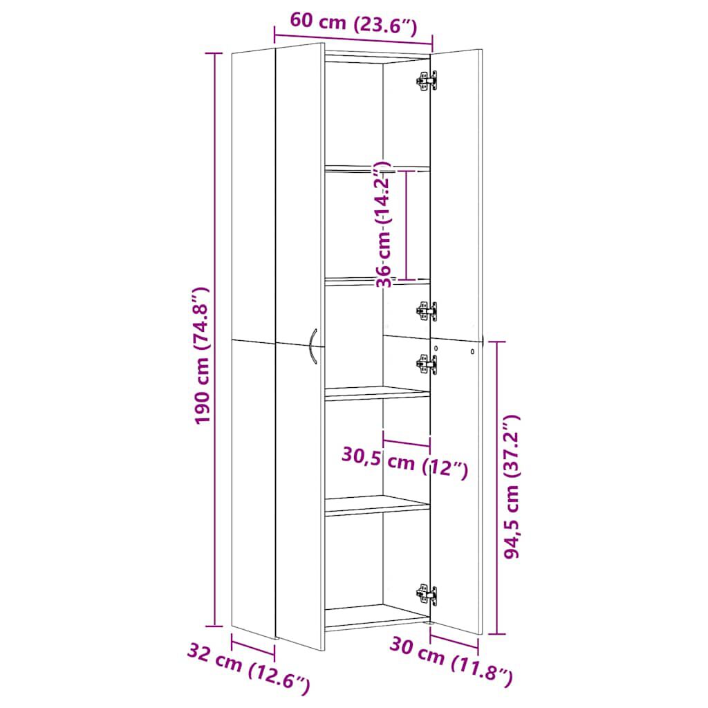 vidaXL Ντουλάπα Γραφείου Μαύρη 60 x 32 x 190 εκ. από Επεξ. Ξύλο