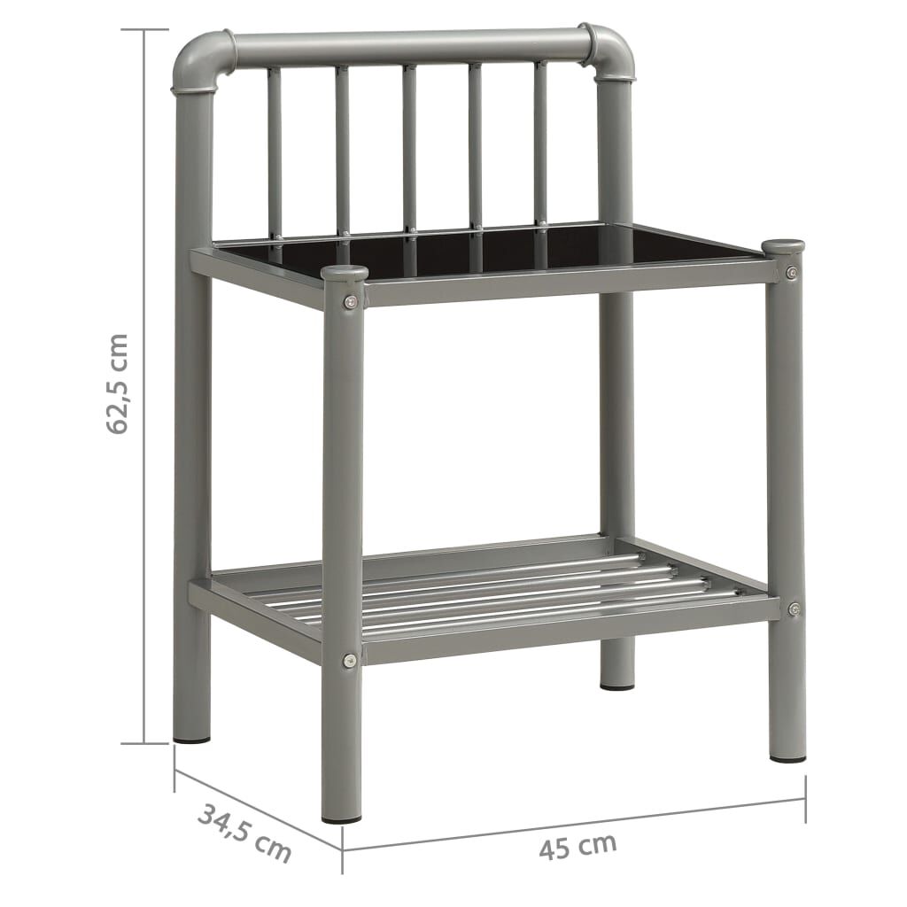 vidaXL Κομοδίνο Γκρι/Μαύρο 45 x 34,5 x 62,5 εκ. από Μέταλλο και Γυαλί
