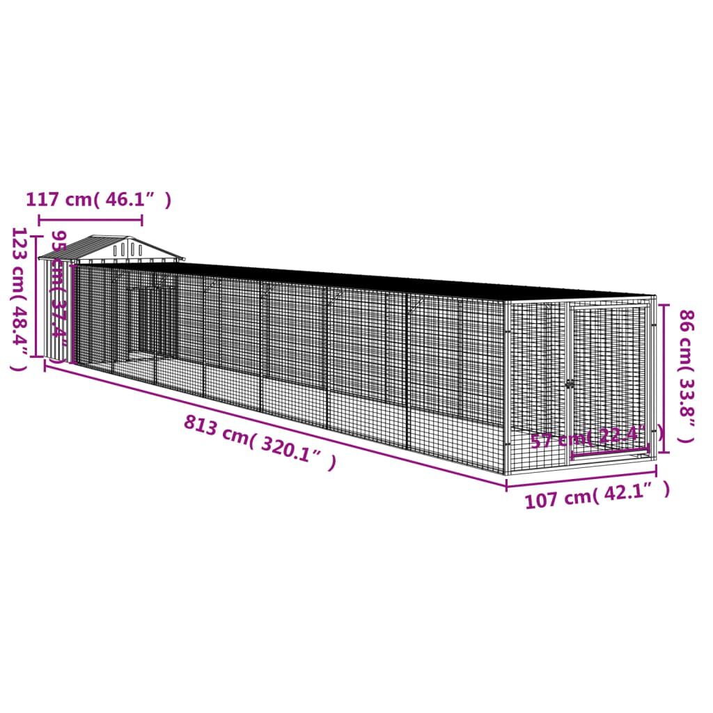vidaXL Κλουβί για Κότες με Αυλή Ανθρακί 117x813x123 εκ. Γαλβαν. Ατσάλι