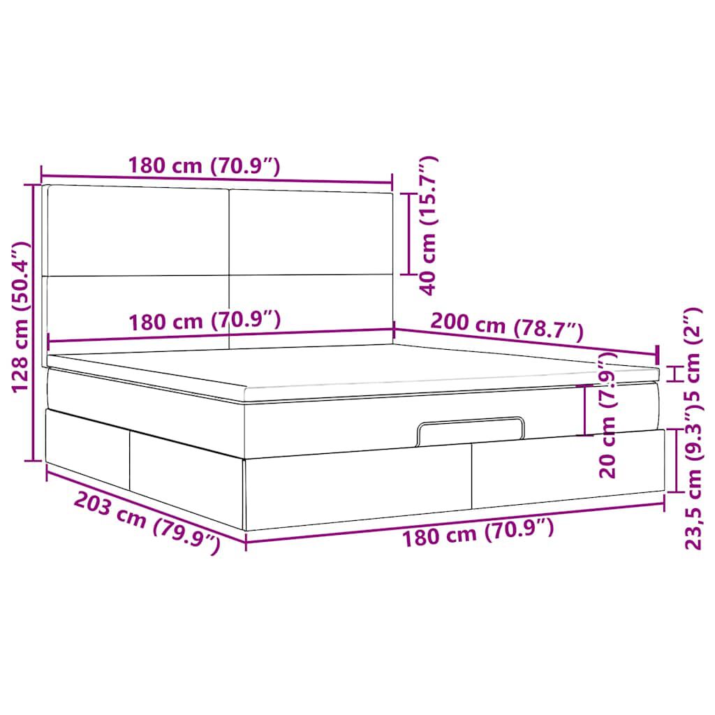 vidaXL Οθωμανικό κρεβάτι με στρώμα σκούρο γκρι 180x200cm ύφασμα
