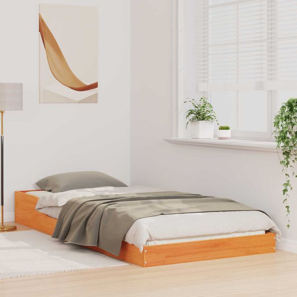 vidaXL Σκελετός Κρεβατιού Καφέ κεριού 80 x 220 cm Μασίφ ξύλο πεύκου
