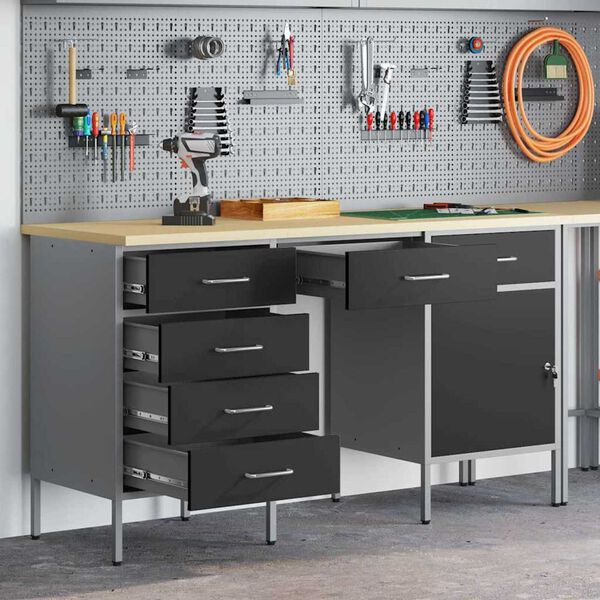 vidaXL Ντουλάπα Εργασίας με συρτάρι 3 pcs Μαύρο 150 x 55 x 85 εκ