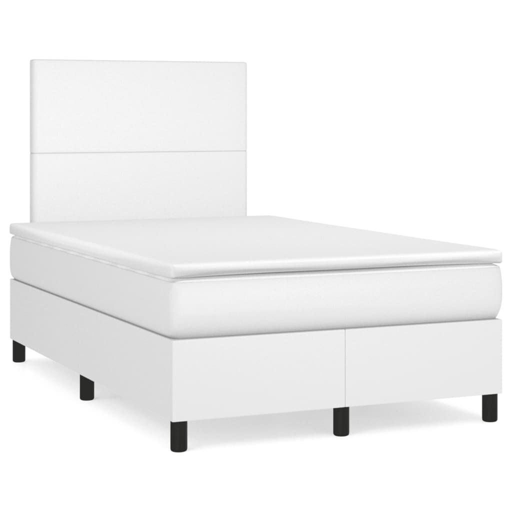 vidaXL Κρεβάτι Boxspring με Στρώμα Λευκό 120x190εκ.από Συνθετικό Δέρμα