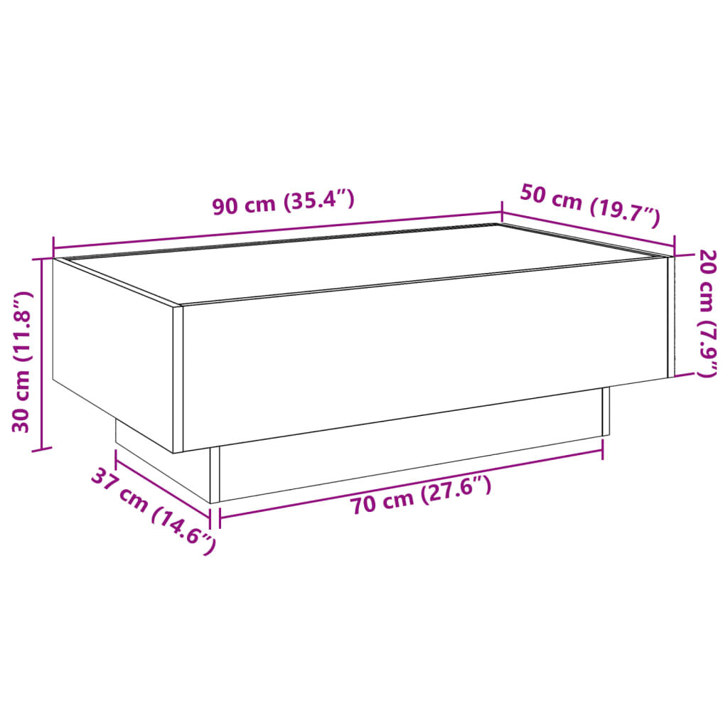 vidaXL Τραπεζάκι Σαλονιού με LED Δρυς 90x50x30 εκ. Επεξεργασμένο Ξύλο
