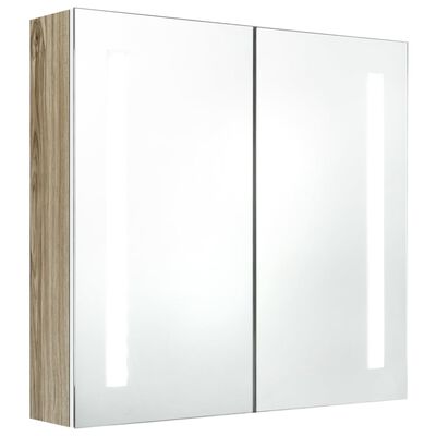 vidaXL Καθρέφτης Μπάνιου με Ντουλάπι & LED Λευκό/Δρυς 62x14x60 εκ.