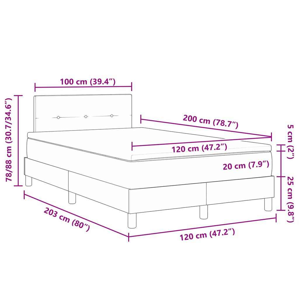 vidaXL κρεβάτι Box Spring με στρώμα & LED μαύρο 120x200 εκ. ύφασμα