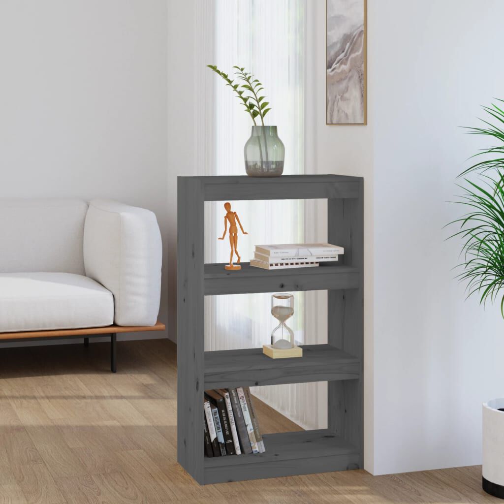vidaXL Βιβλιοθήκη/Διαχωριστικό Χώρου Γκρι 60x30x103,5 εκ. Μασίφ Πεύκο