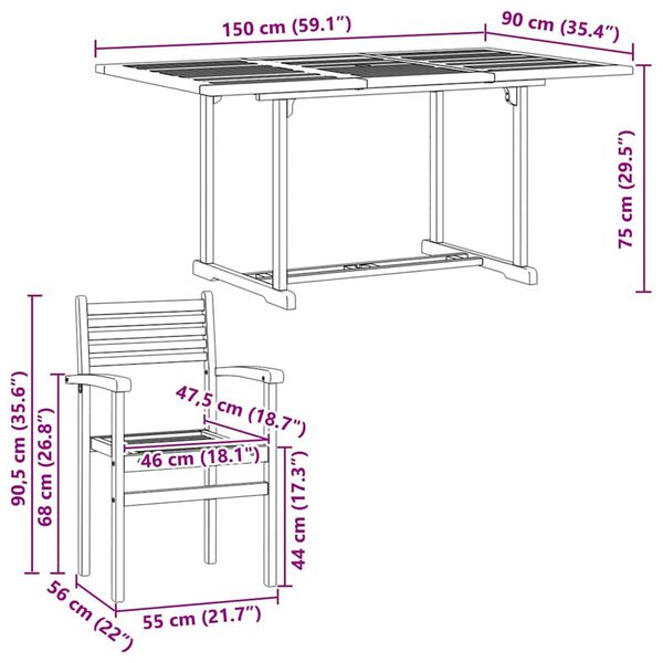 vidaXL Σέτ φαγητού για κήπο 5 pcs Καστανό Μασίφ ξύλο teak