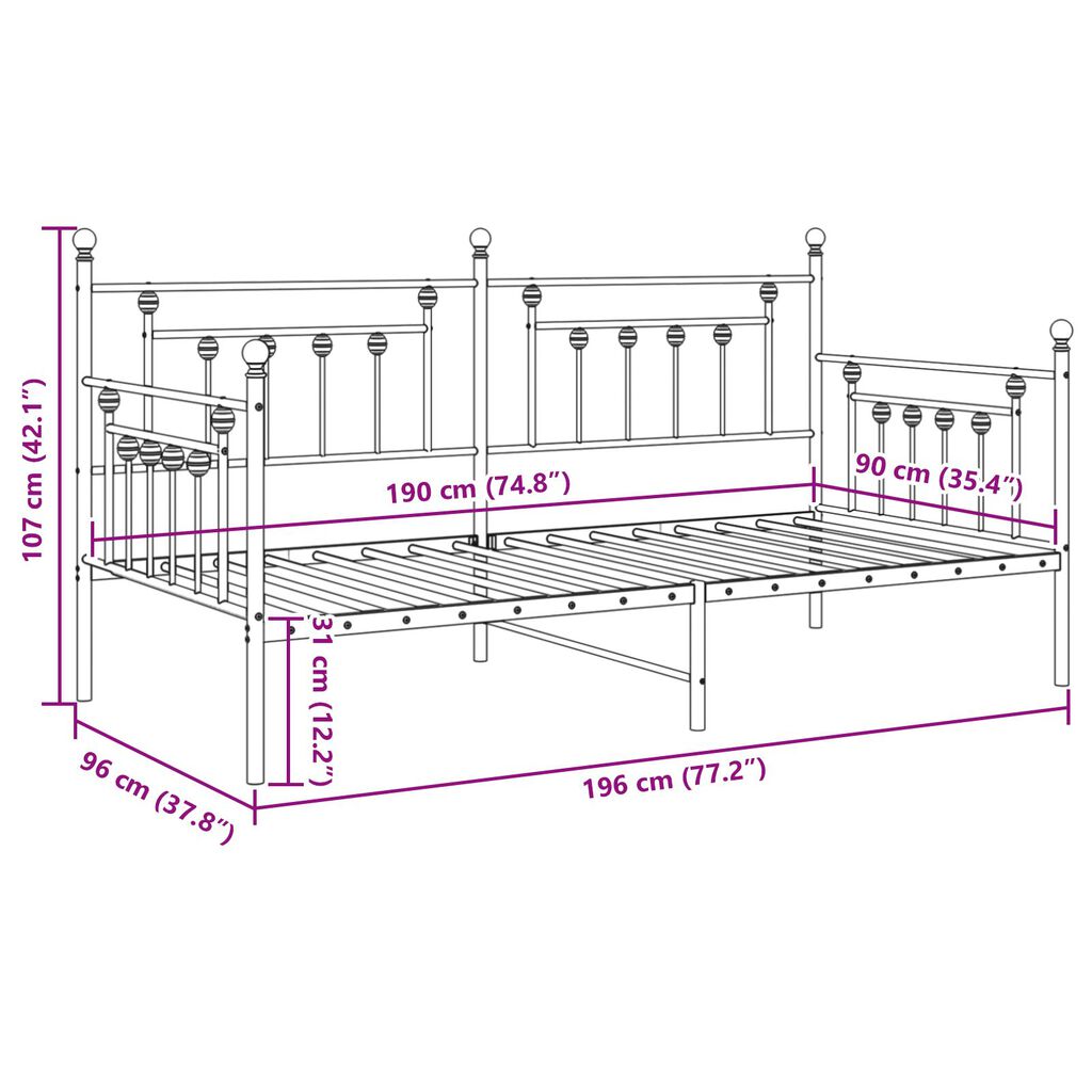 vidaXL Κρεβάτι-καναπές Μαύρο 90x190 εκ. Ατσάλι