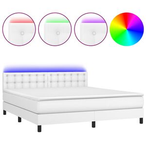 vidaXL Κρεβάτι Boxspring με Στρώμα & LED Λευκό 180x200 εκ. Συνθ. Δέρμα
