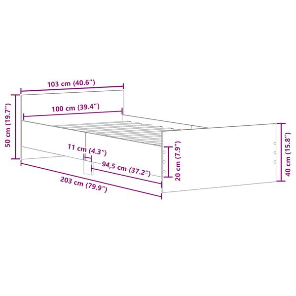 vidaXL Πλαίσιο Κρεβατιού Γκρι Σκυροδέματος 100x200 εκ. Επεξεργ. Ξύλο