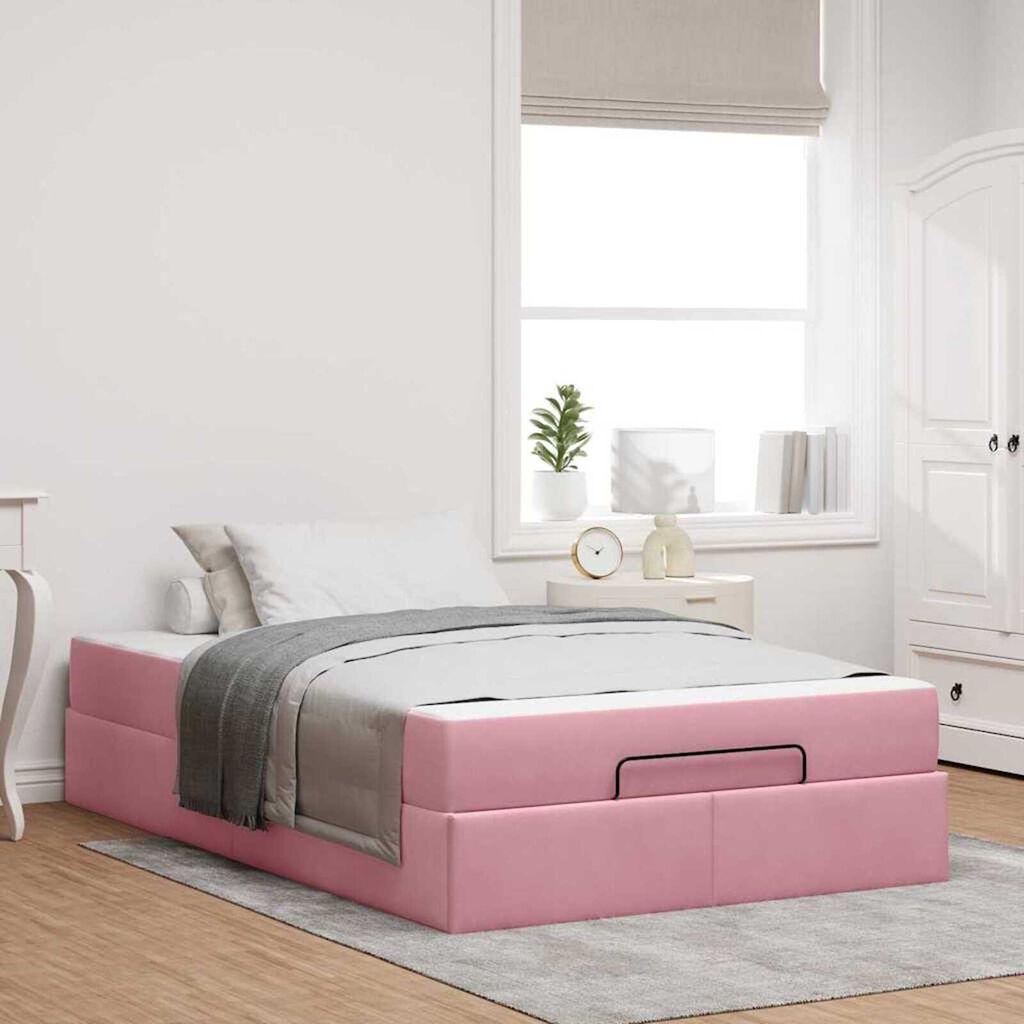 vidaXL Σκελετός Κρεβατιού με στρώμα Ροζ 140 x 190 cm Βελούδο