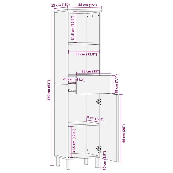 vidaXL Ντουλάπα Μπάνιου 38x33x160 εκ. Μασίφ Ξύλο Ακακίας