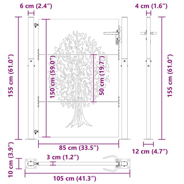 vidaXL Πύλη Κήπου Άλλο Μαύρο 105 x 150 cm Ατσάλι με Επικάλυψη Πούδρας