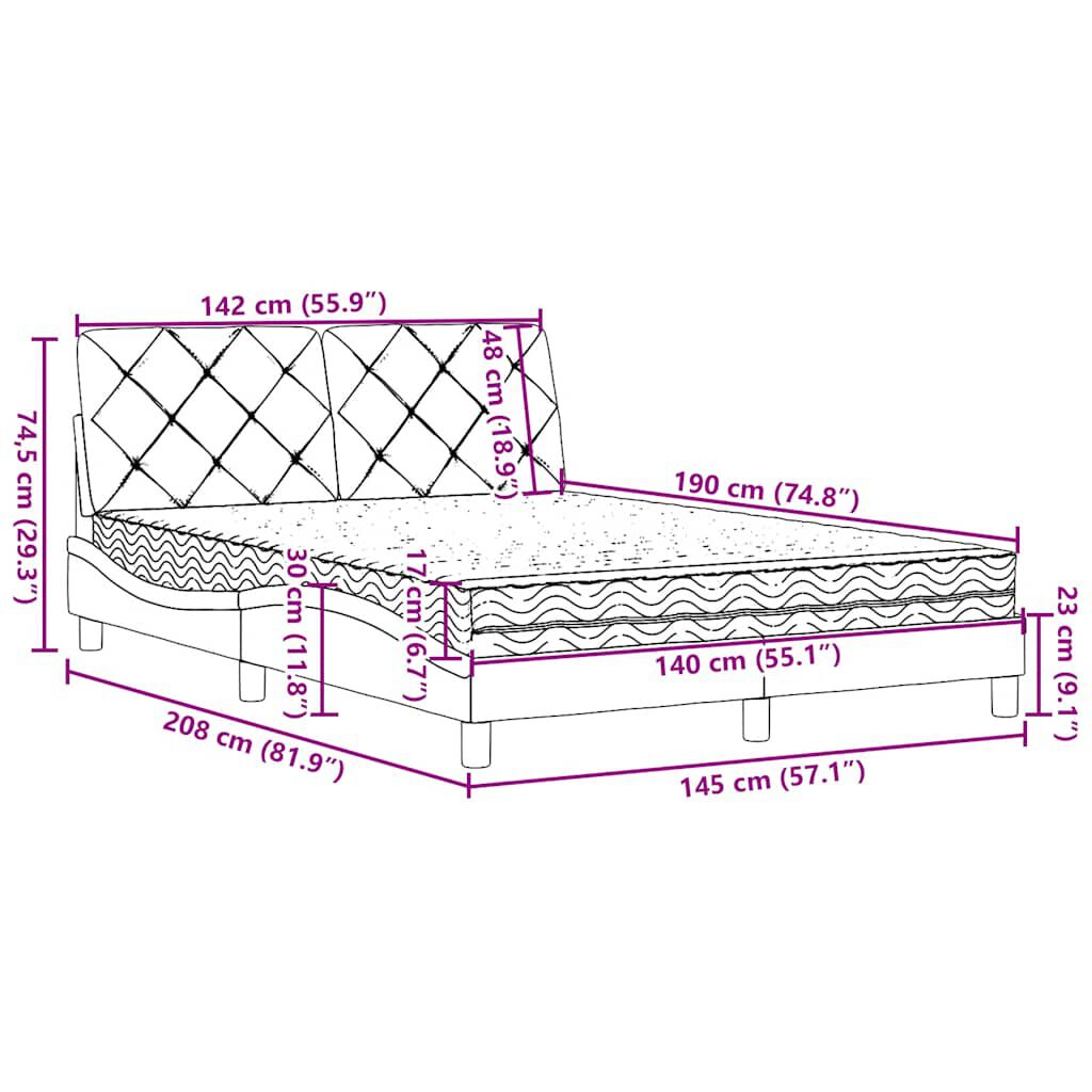 vidaXL Κρεβάτι με Στρώμα Μαύρο 140 x 190 εκ. Υφασμάτινο