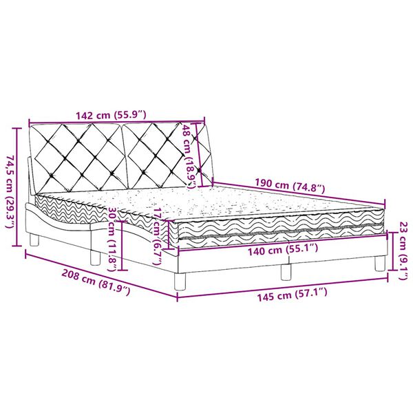 vidaXL Κρεβάτι με Στρώμα Μαύρο 140 x 190 εκ. Υφασμάτινο