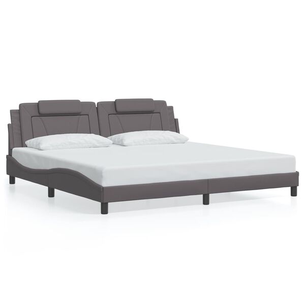vidaXL Πλαίσιο Κρεβατιού με Κεφαλάρι Γκρι 200x200 εκ. Συνθετικό Δέρμα
