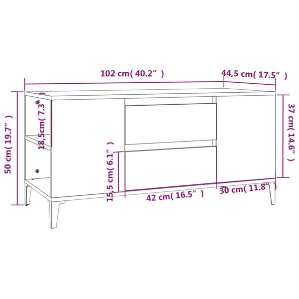vidaXL Έπιπλο Τηλεόρασης Γυαλ. Λευκό 102x44,5x50 εκ.Επεξεργασμένο Ξύλο