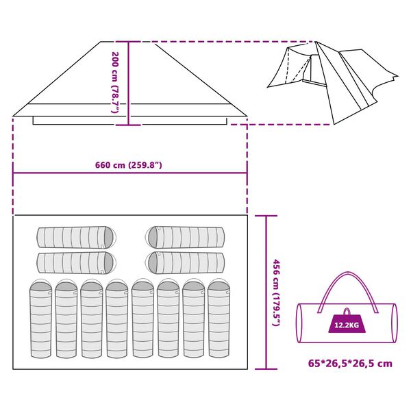 vidaXL Οικογενειακή Σκηνή με Κουβούκλιο Γκρι & Πορτοκαλί για 12 Άτομα - Αδιάβροχη