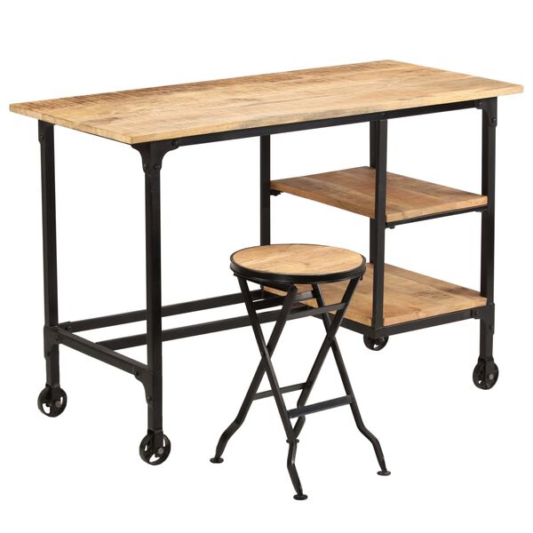 vidaXL Γραφείο 115x50x76 εκ. Μασίφ Ξύλο Μάνγκο με Πτυσσόμενο Σκαμπό
