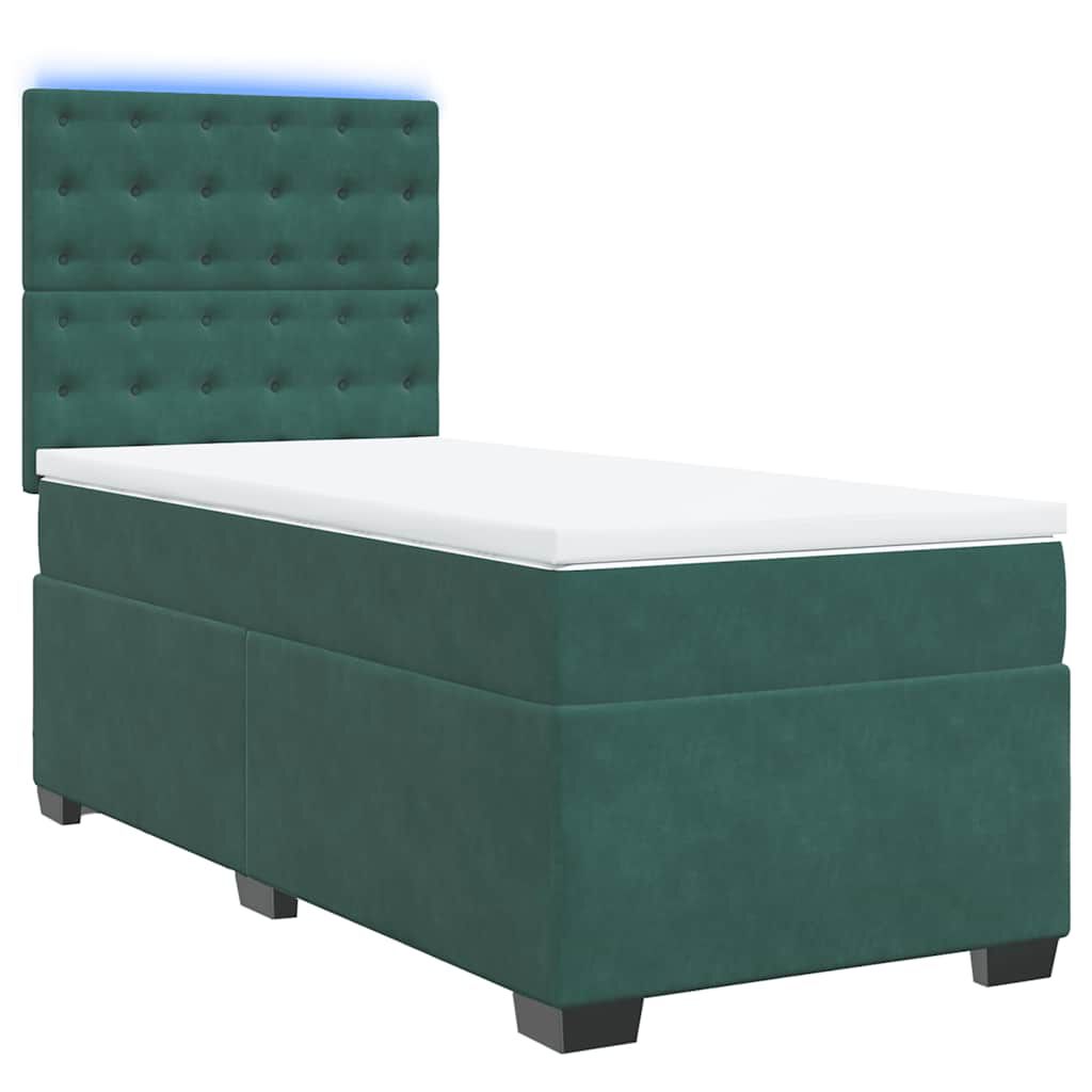 vidaXL Κρεβάτι Boxspring με Στρώμα Σκούρο Πράσινο 100x200εκ. Βελούδινο
