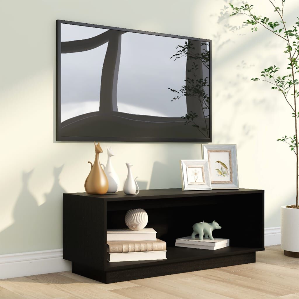 vidaXL Έπιπλο Τηλεόρασης Μαύρο 90x35x35 εκ. από Μασίφ Ξύλο Πεύκου