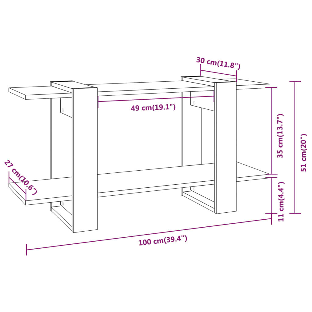 vidaXL Βιβλιοθήκη Ραφιέρα Γυαλ. Λευκό 100x30x51 εκ. Επεξεργασμένο Ξύλο
