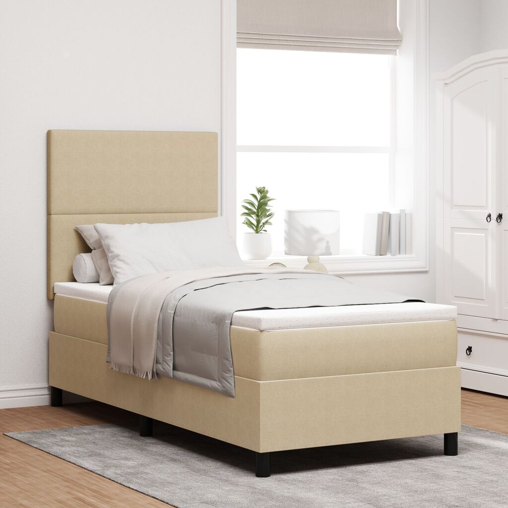 vidaXL Κρεβάτι Box Spring με Στρώμα & LED Φως Πράσινο Γκρι 90x200 εκ Βελούδο