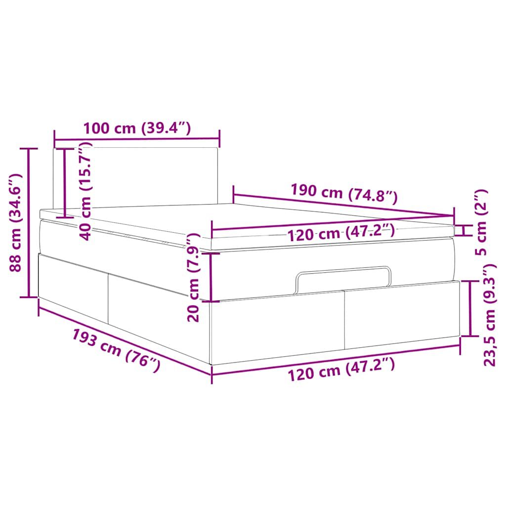 vidaXL Οθωμανικό κρεβάτι με στρώμα Μαύρο 120x190 cm Velvet