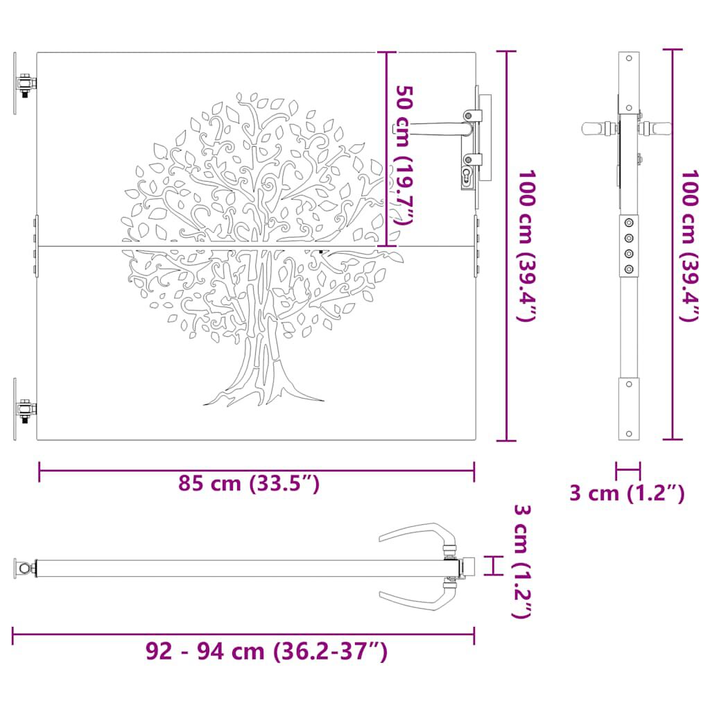 vidaXL Πύλη Κήπου με Σχέδιο Δέντρο 85 x 100 εκ. από Ατσάλι Corten
