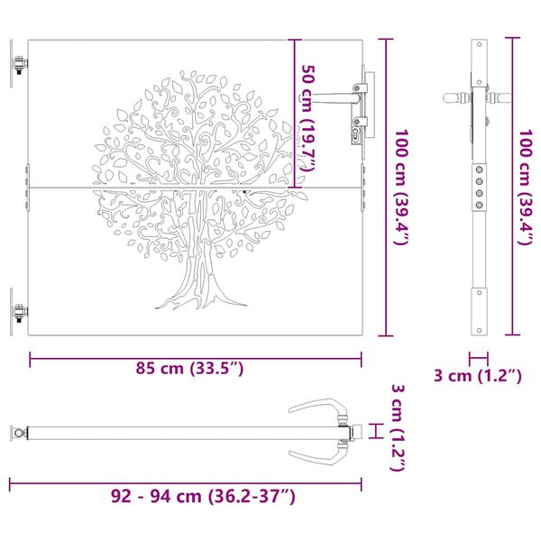 vidaXL Πύλη Κήπου με Σχέδιο Δέντρο 85 x 100 εκ. από Ατσάλι Corten
