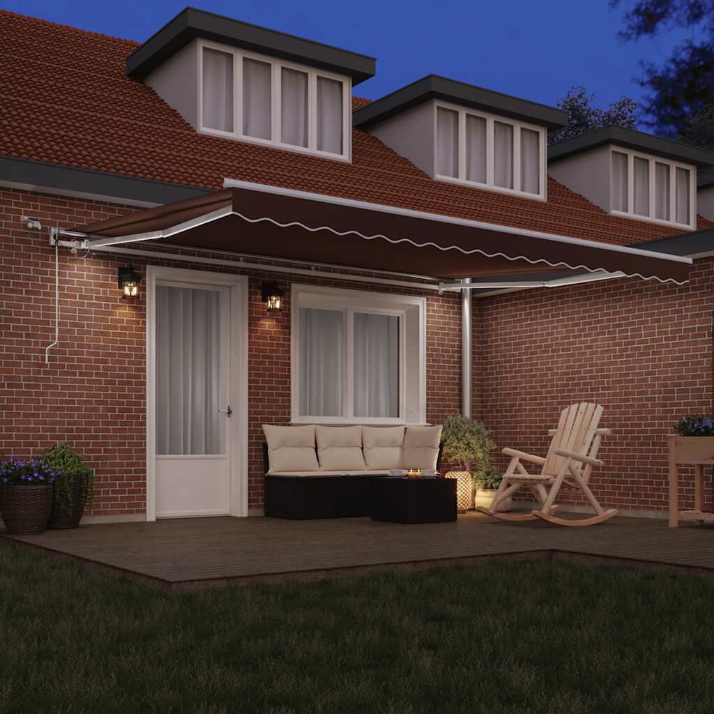 vidaXL Τέντα Πτυσσόμενη Αυτόματη με LED Καφέ 450x300 εκ.