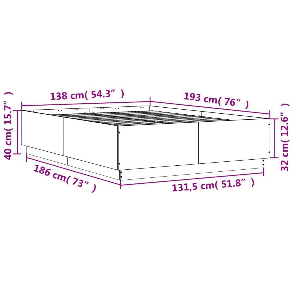 vidaXL Πλαίσιο Κρεβατιού με LED Καπνιστή Δρυς 135x190εκ. Επεξ. Ξύλο