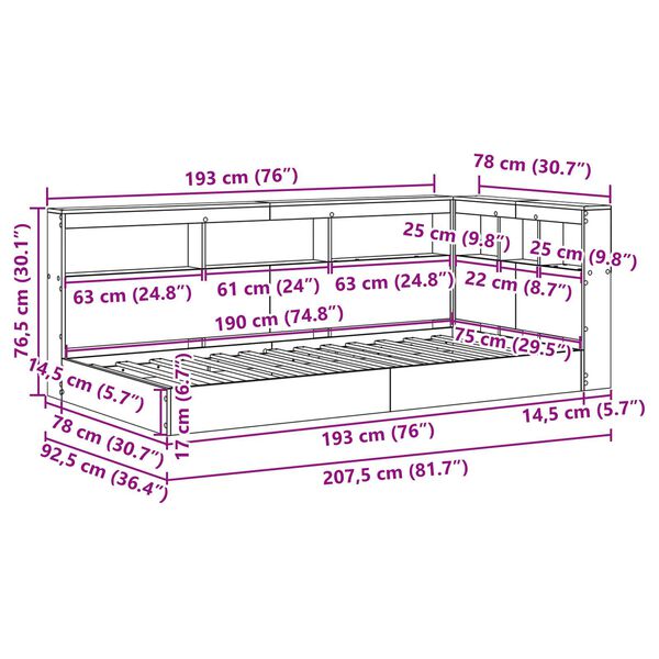 vidaXL Κρεβάτι Βιβλιοθήκη Σονομά Οξιά 75x190 εκ, Φτιαγμένο από Ξύλο
