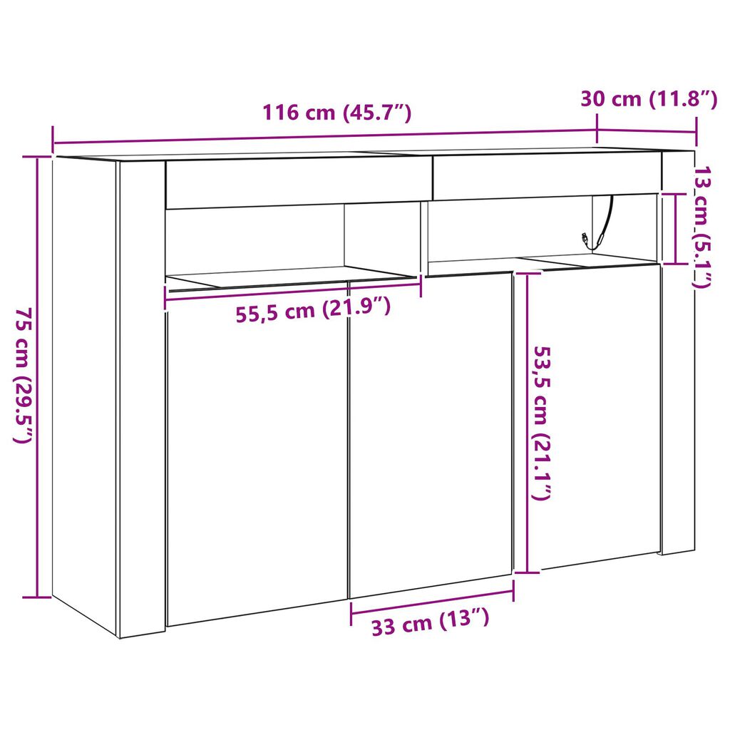 vidaXL Βιτρίνα Γκρι sonoma Κατασκευασμένο ξύλο 116 x 30 x 75 εκ Βιτρίνα