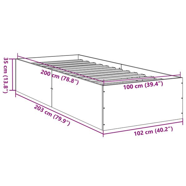 vidaXL Πλαίσιο Κρεβατιού Μαύρο 100x200 εκ. Επεξεργ. Ξύλο