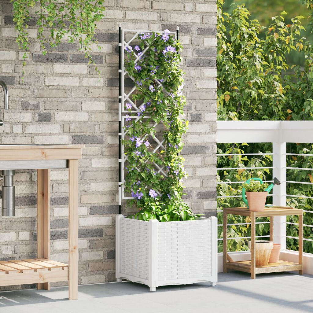 vidaXL Γλάστρα Κήπου με Πλέγμα Λευκή 40x40x143 εκ