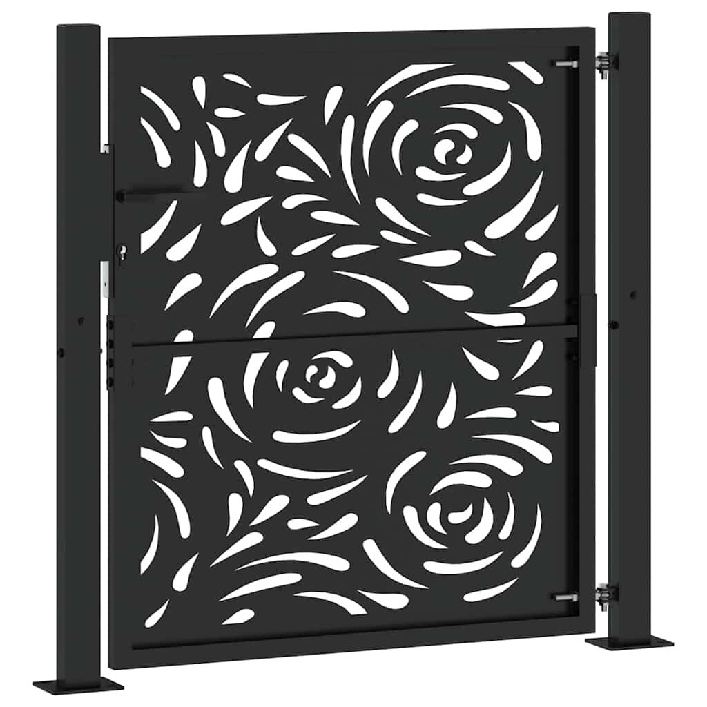 vidaXL Πύλη κήπου Μαύρη 105x106 cm Ατσάλινη φλόγα σχεδιασμού