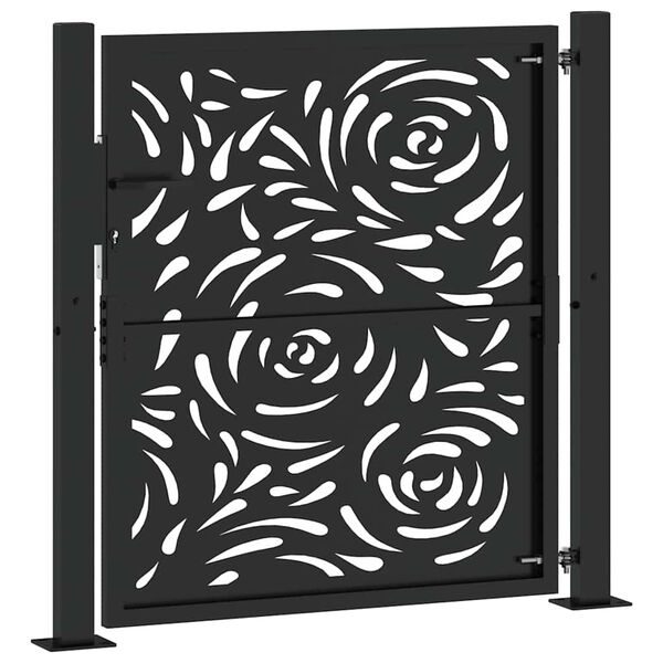 vidaXL Πύλη κήπου Μαύρη 105x106 cm Ατσάλινη φλόγα σχεδιασμού